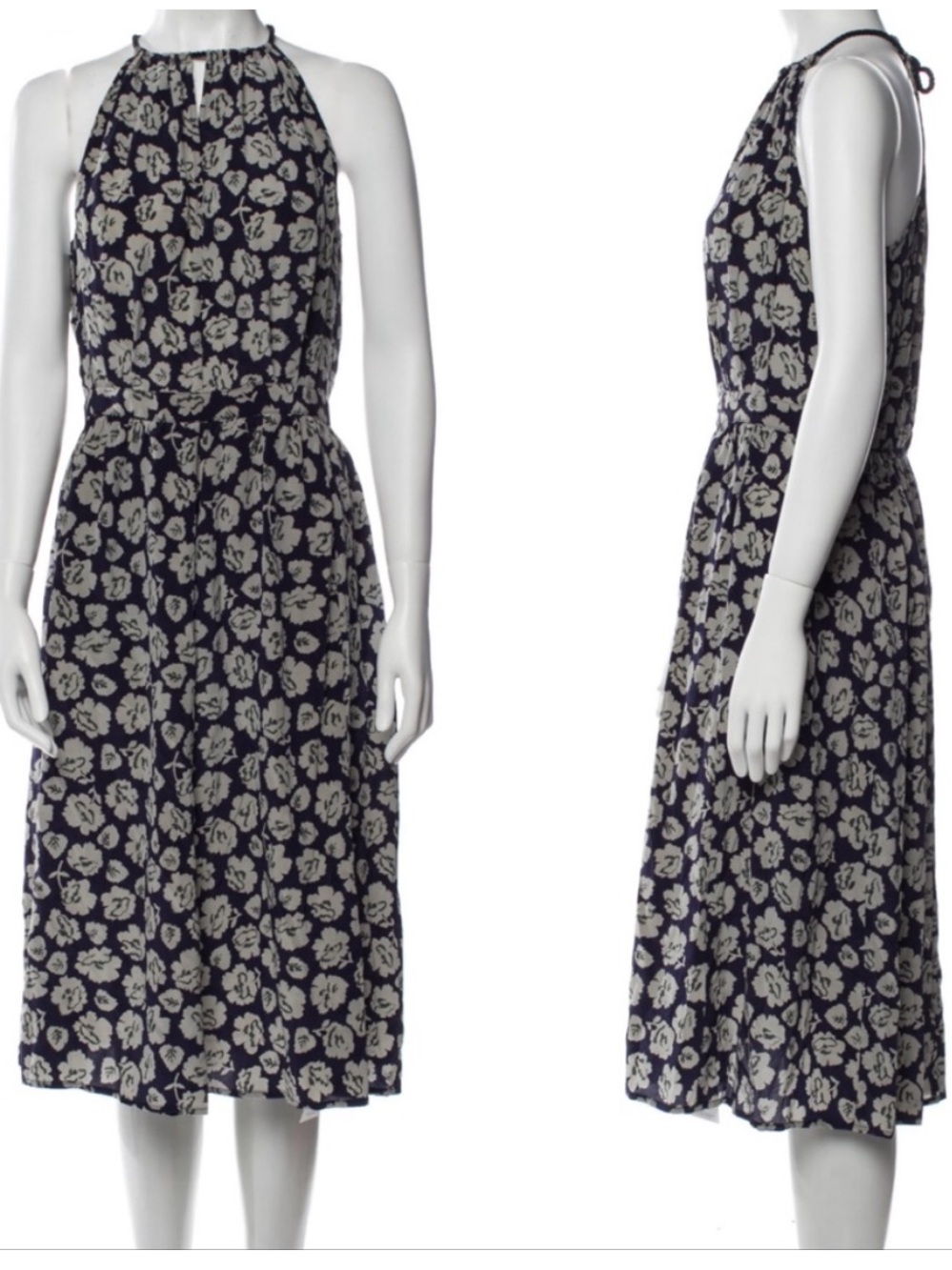 No. 6 100% Silk Dress Dark Blue Floral Midi